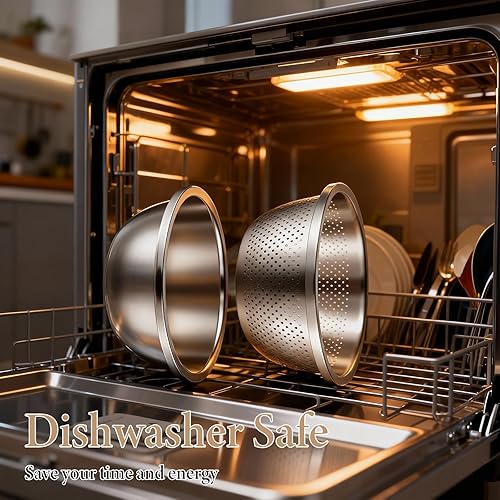 Miniatura 6 de 304 Stainless Steel Colander 5QT Microporous Colander and Large Bowl, Rice-Strainer with Salad Mixing Bowl Rice Washer Strainer Bowls for Washing