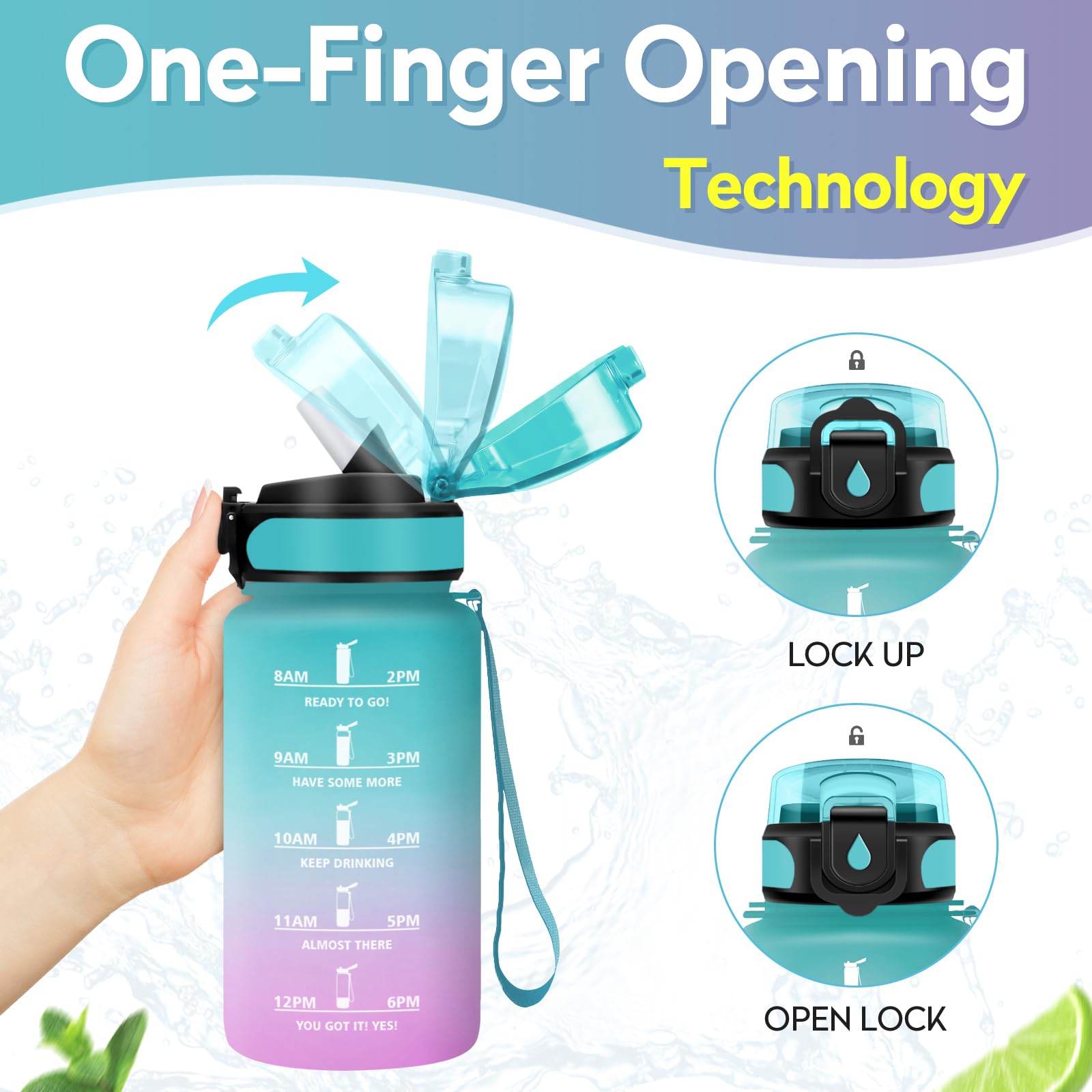 JAPORIA Borraccia Sport 500ml, Borraccia con Cannuccia, Indicatore del Tempo Motivazionale, Bottiglia Acqua per Fitness, Ciclismo, Bici, Scuola, Fitness