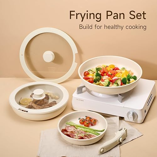 Miniatura 7 de JEETEE Juego de sartenes antiadherentes, sartenes antiadherentes con tapa y mango desmontable, juego de sartenes con mango extraíble, 8 pulgadas,