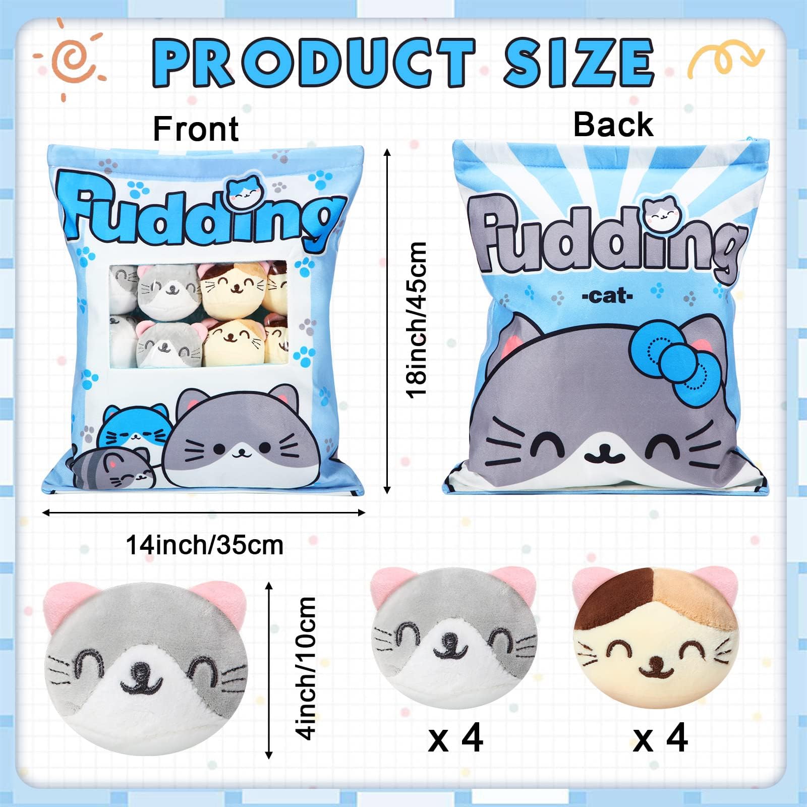 Civaner Cat Plush Pillow Gift Throw Pillow Removable with 8 Little Cat Dolls Removable Stuffed Toys Cotton Cute Kitten Stuffed for Girls(Kitten)