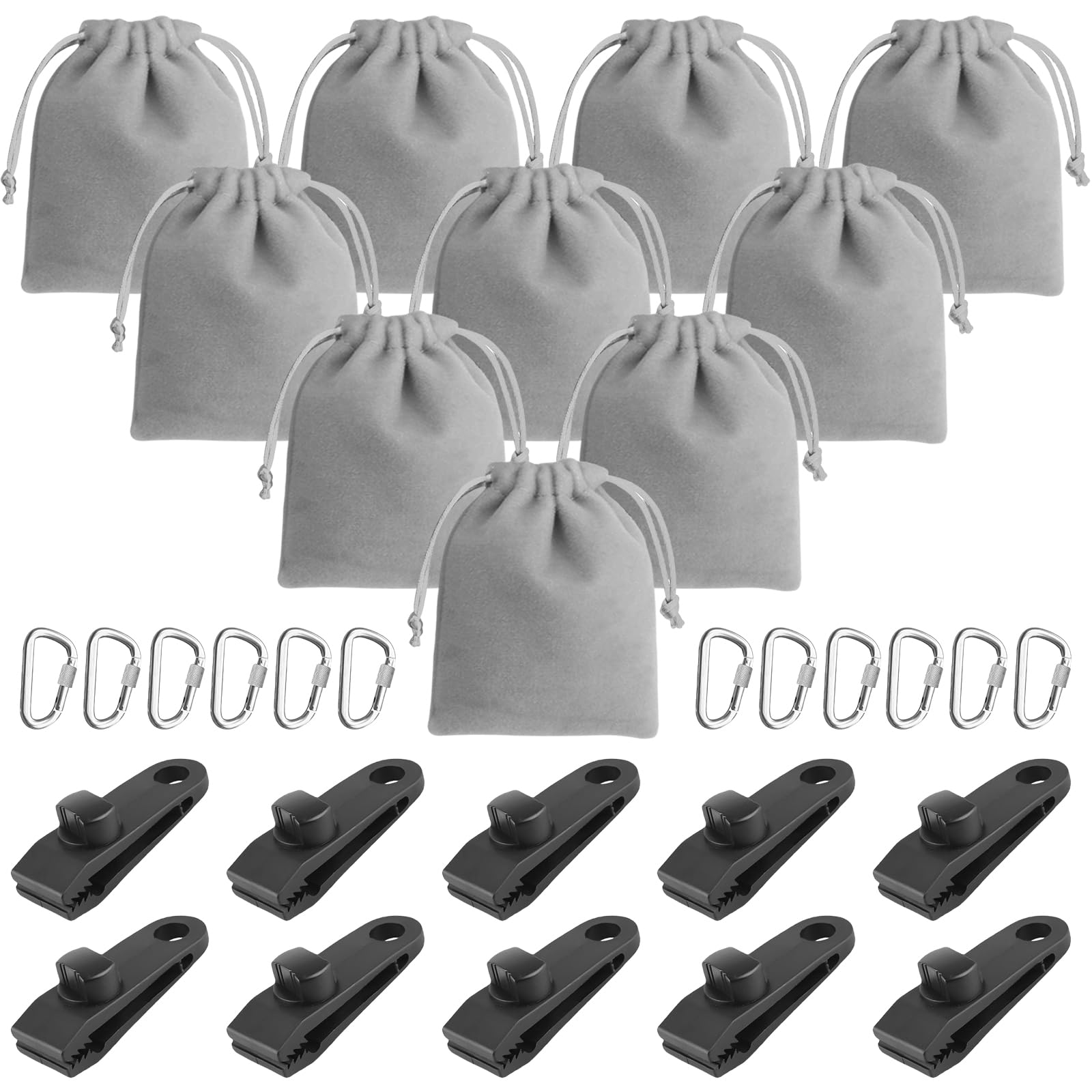 Borsa per pesi, per tende da gazebo all'aperto, 10 tasche per pesi, 10 moschettoni e 10 clip, sacchetto di sabbia portatile, adatto per il fissaggio di tende esterne, tende, tovaglie, ecc. per