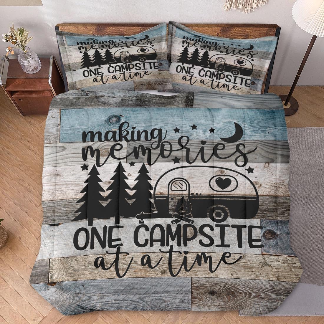 Queen Size Comforter Set with 2 Pillowcases, Inspirational Vintage Winter Retro Camp Soft 3 Pcs Bedding Set for Kids and Adults Bedroom Bed Decor - Image 2