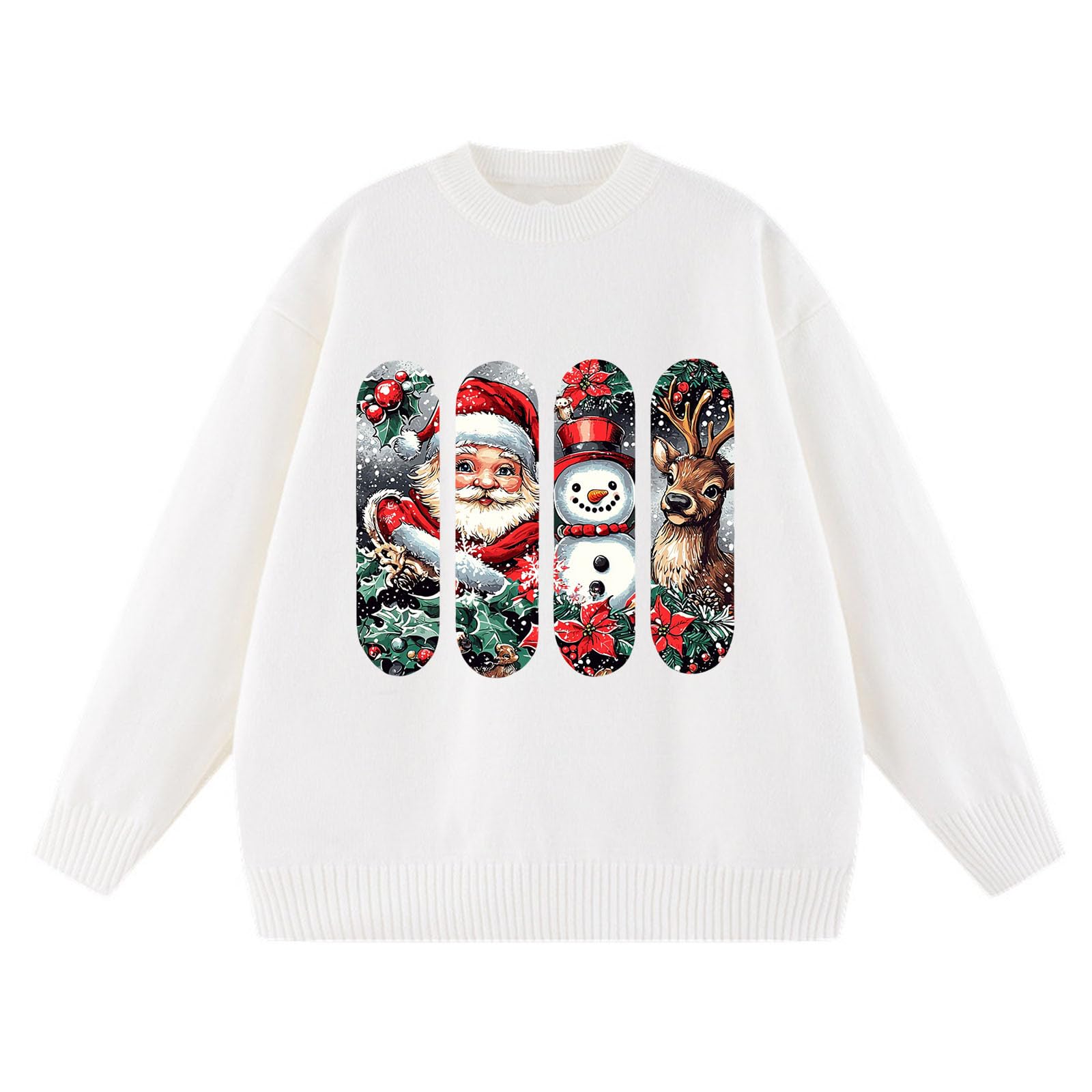 Maglioni natalizi da donna UK a coste lavorati a maglia con Babbo Natale, renna, pupazzo di neve, maglioni natalizi da donna divertenti novità pullover girocollo a maniche lunghe top taglie forti