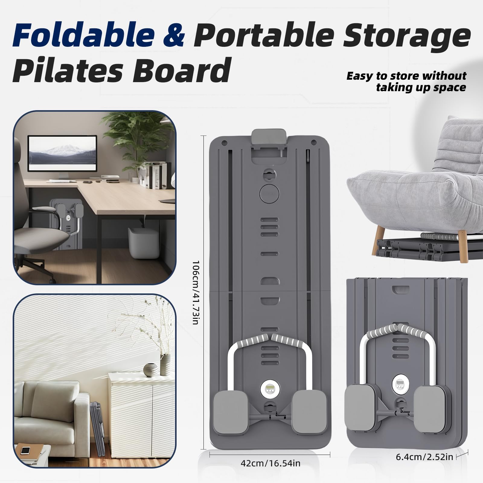 Pilates Reformer, Pilates Board Pieghevole, Tavola da Pilates Multifunzione per Casa con Macchina per Esercizi Addominali Rimbalzo Automatico, Supporto per Pompes e Corda Elastica