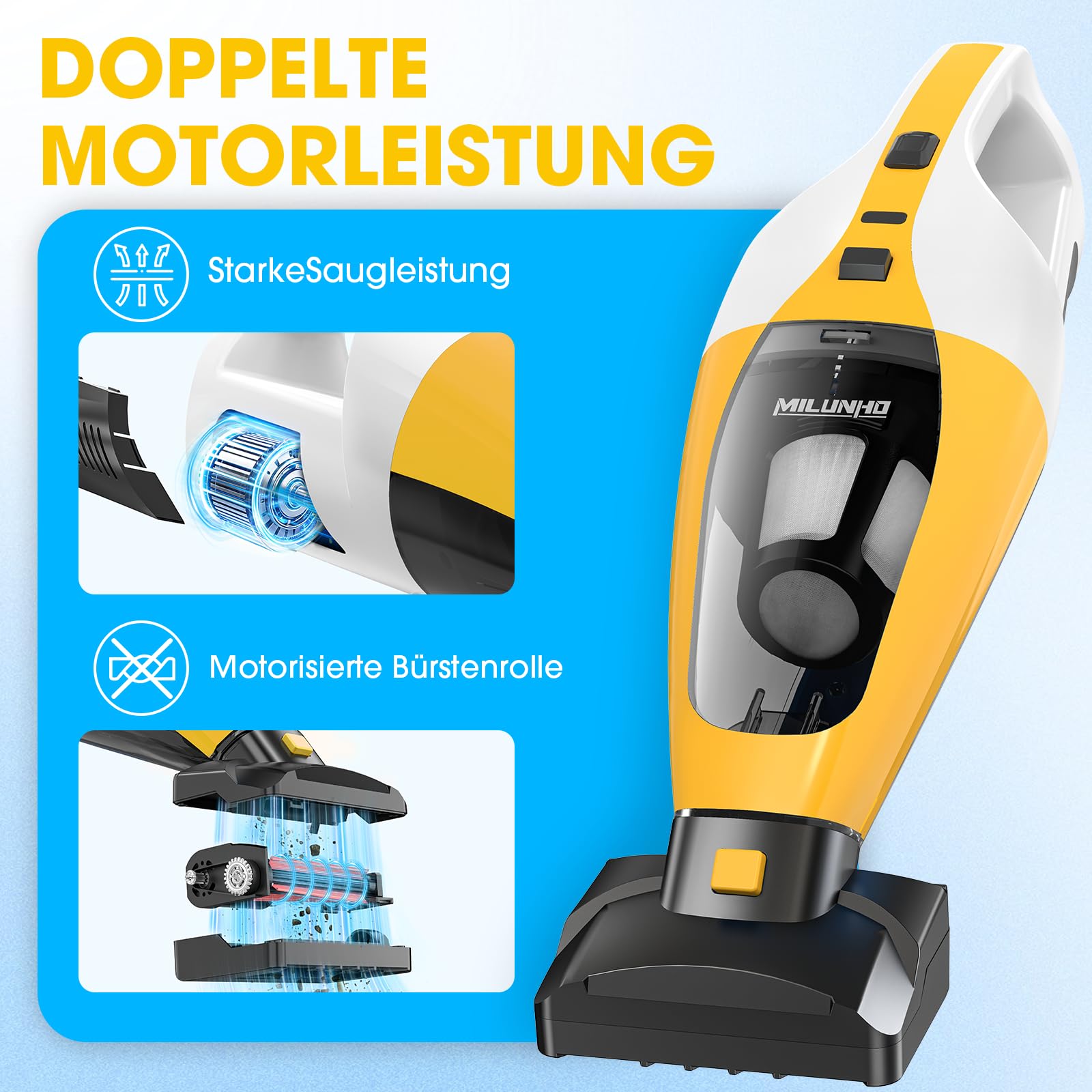 Kabelloser Tierhaar Handstaubsauger mit Doppelmotor, HEPA Filter | Anti-Haar-Verwicklung Bürstenrolle, Elektrobürste und Haustier Zubehör für Hundehaare, Katzenhaare, Sofa & Auto