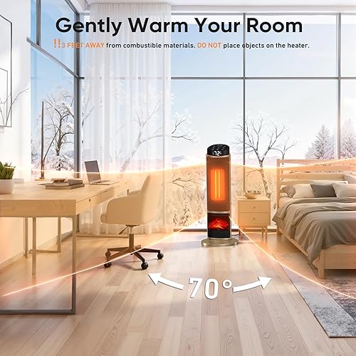 Miniatura 7 de Sweetcrispy Calentador de espacio para uso en interiores, calentador portátil de 23 pulgadas con control remoto y termostato, 7 modos de luz,