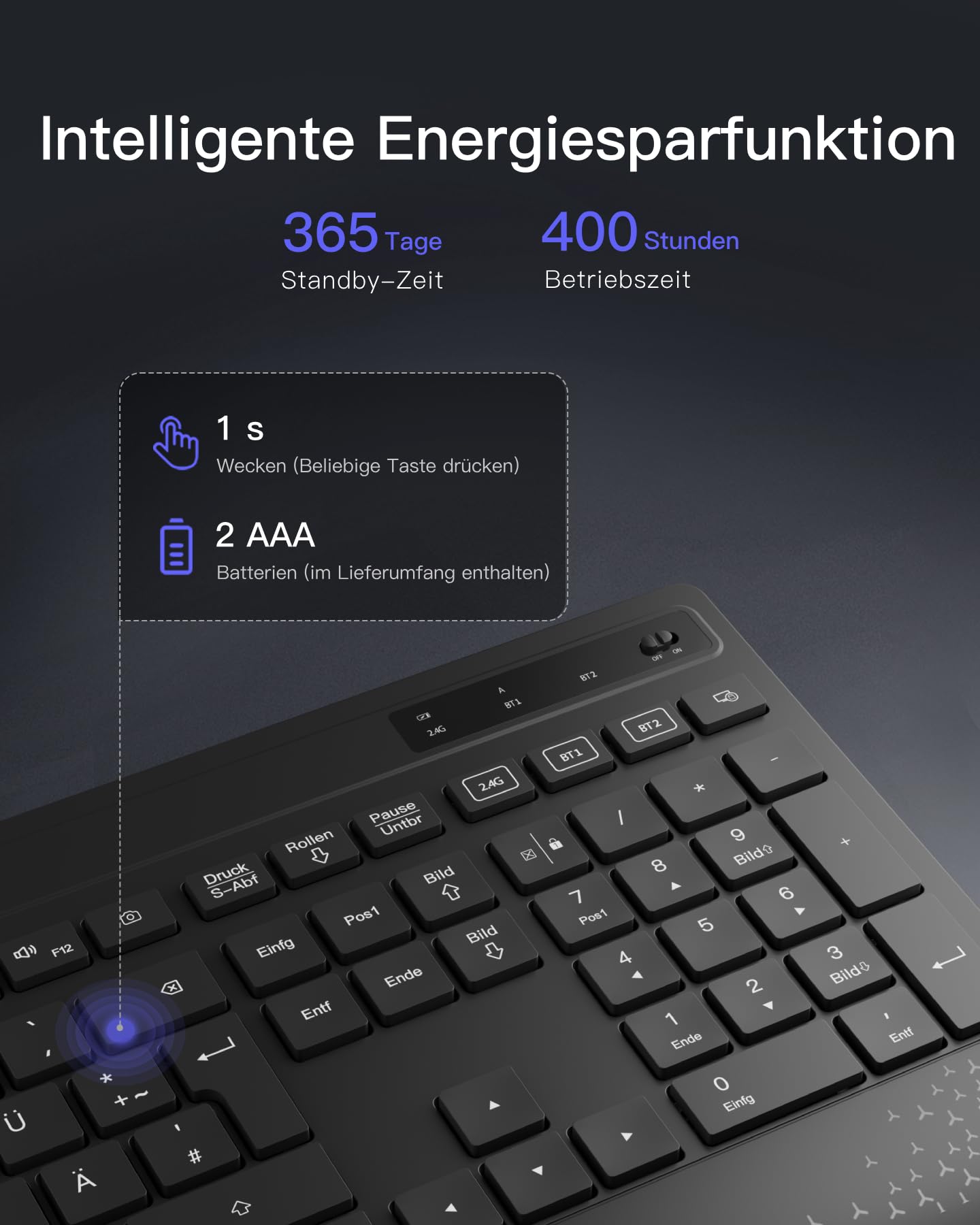 Inateck Ergonomisches Tastatur Kabellos,Funktastatur QWERTZ in voller Größe