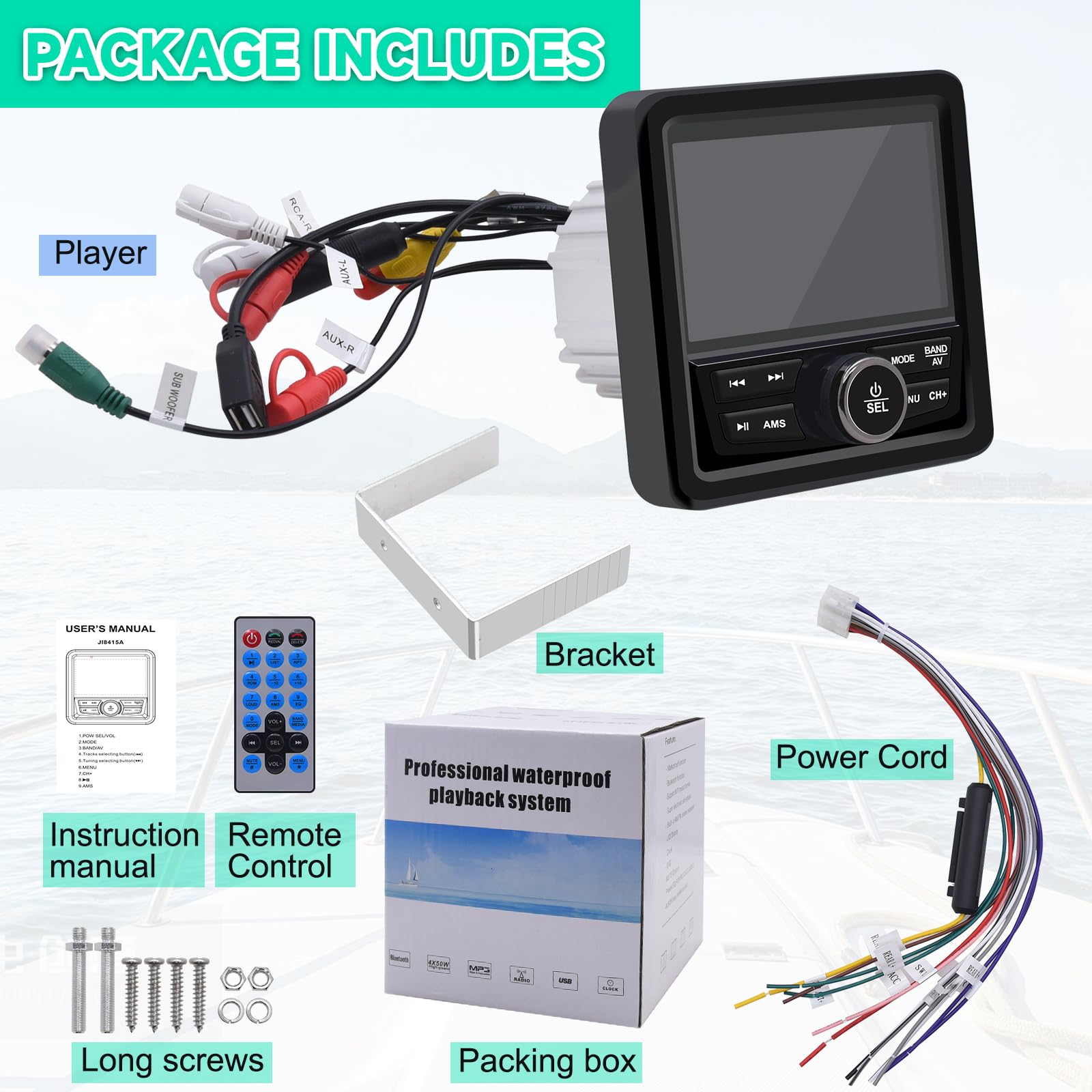 Geloo Marine Boot Stereo Radio Wasserdicht, MP5 Multimedia-Player mit 4.1” LED Digital Display, AM/FM Radioempfänger Universal für Boote, Yachten BZRs und Golfwagen, ATVs