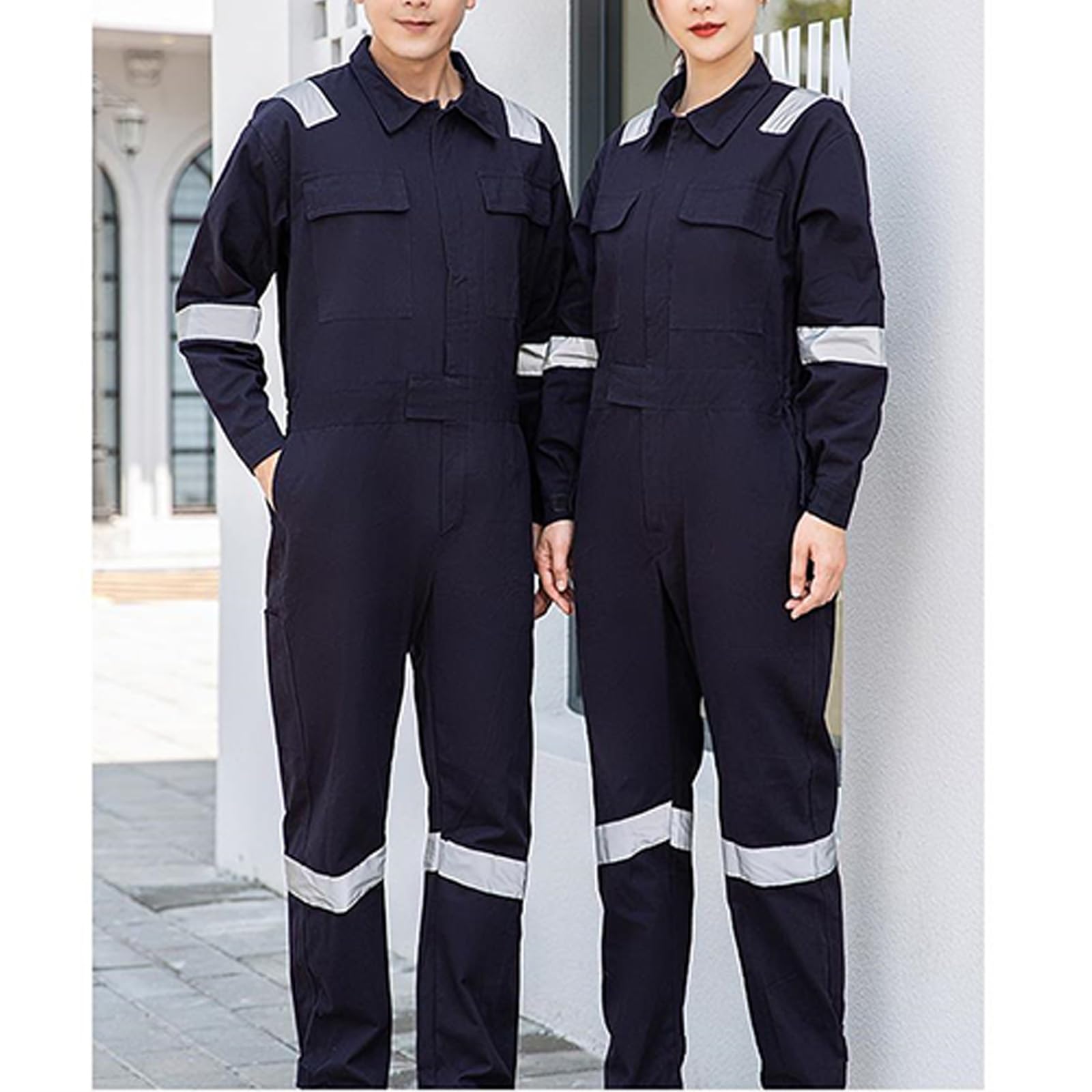 Overoles De Ajuste Relajado para Hombres Y Mujeres, Ropa De Trabajo De Manga Larga con Raya Reflectante Y Cintura Elástica