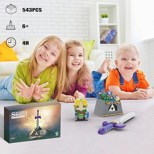 Miniatura 4 de Juego de construcción de eslabones 2 en 1 con la espada maestra con micro hyrule para adultos y niños, kit de construcción de minifiguras de enlace,