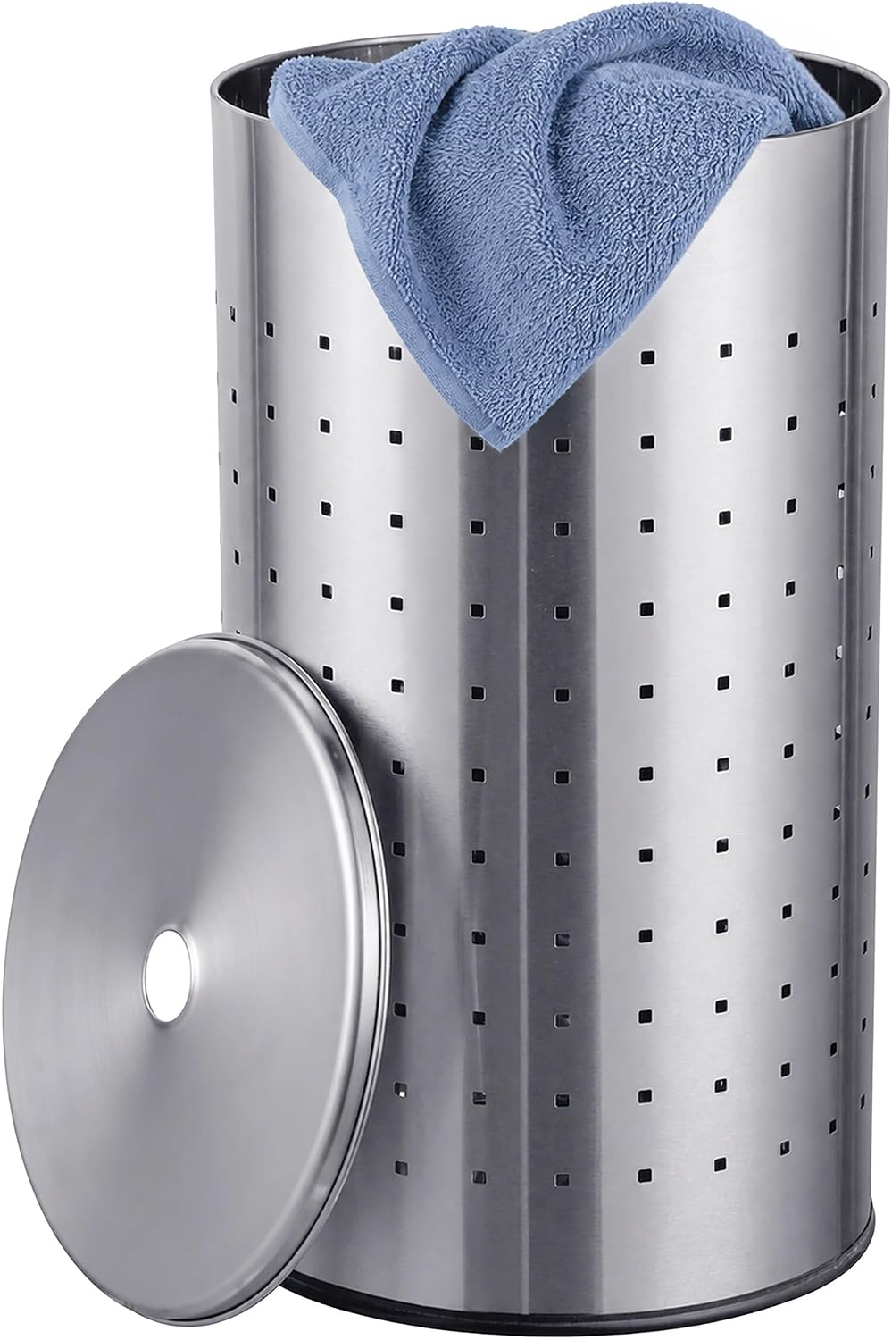 Relaxdays laundry hamper with lid, stainless steel, 42 l, silver