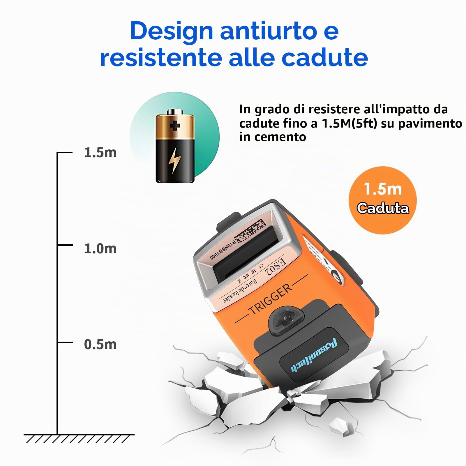ES02 scanner per codici a barre guanto, scanner portatile Bluetooth 2D, grado di protezione IP65, adatto per magazzino, produzione, trasporto, raccolta e altre applicazioni.