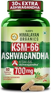 Vlado's Himalayan Organics Ashwagandha KSM-66 - 700 MG | 5% Withanolides for Max Results | Clinically Proven 100% Pure Root Extract | Stress Relief, Energy & Recovery Support |Triple Strength Formula I World’s Strongest Ashwagandha | 60 Capsules