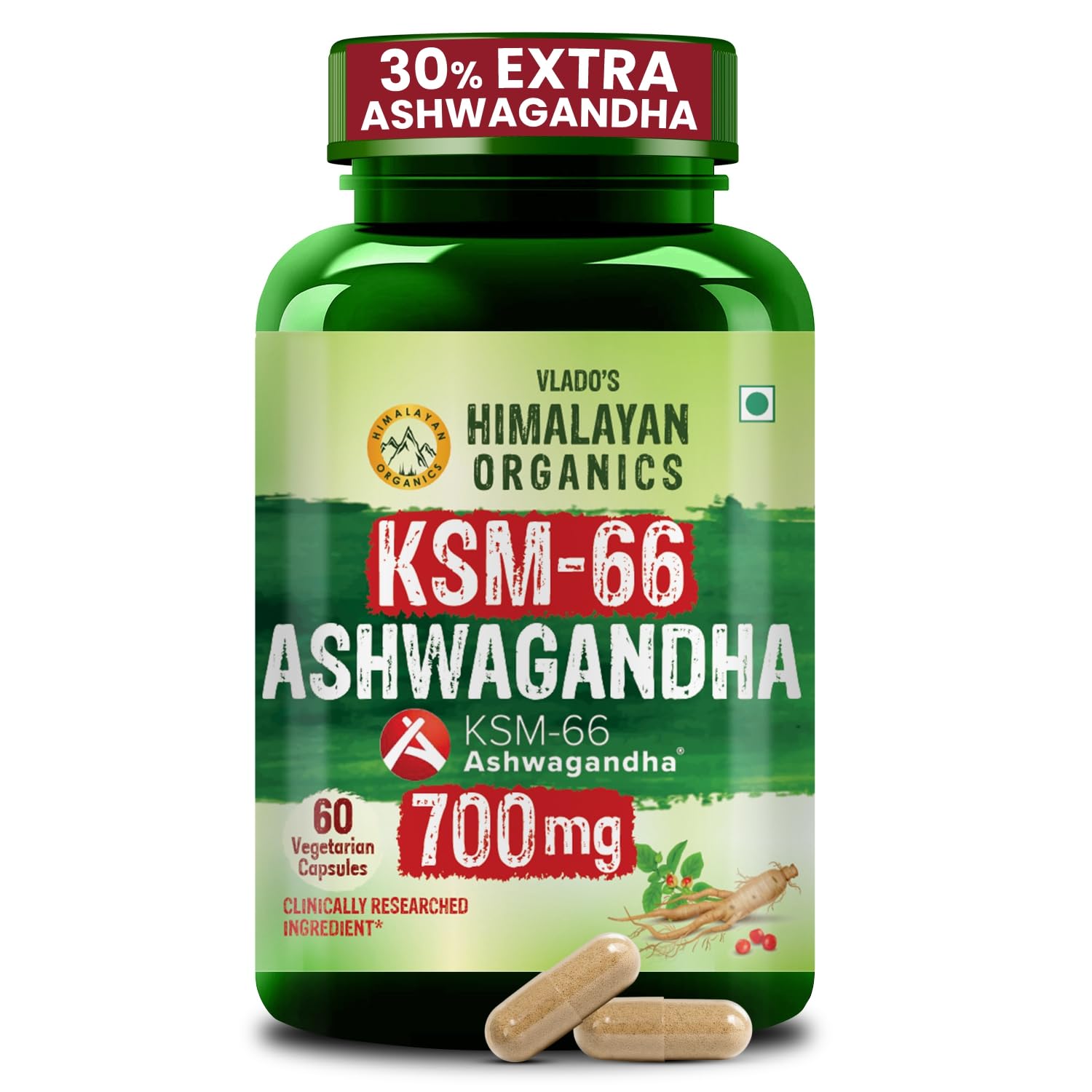 Vlado's Himalayan Organics Ashwagandha KSM-66 700 MG 60 60 Count - Image 1