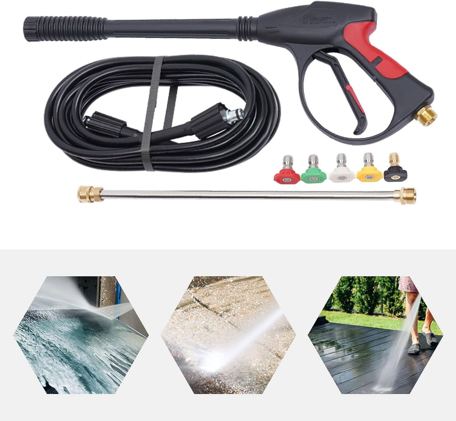 Handheld High Pressure Washer Gun, High Pressure 3000PSI Car Power Washer Gun Spray Wand Lance 5 Nozzle and Hose Kit for Home,Garden, Vehicles Cleaning