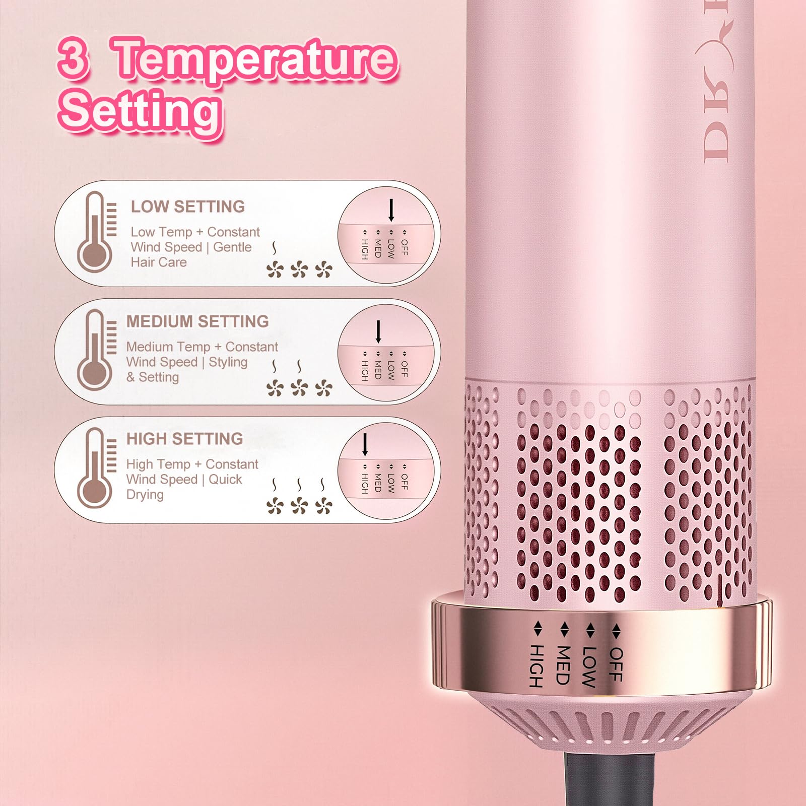 Dryhsip Cepillo Secador, Cepillo de Aire Caliente 5 en 1, Secador y Moldeador con Cabezales Desmontables (Rizador, Voluminizador, Alisador, Rizador), Viaje Ligeros para Mujeres (Sakura)