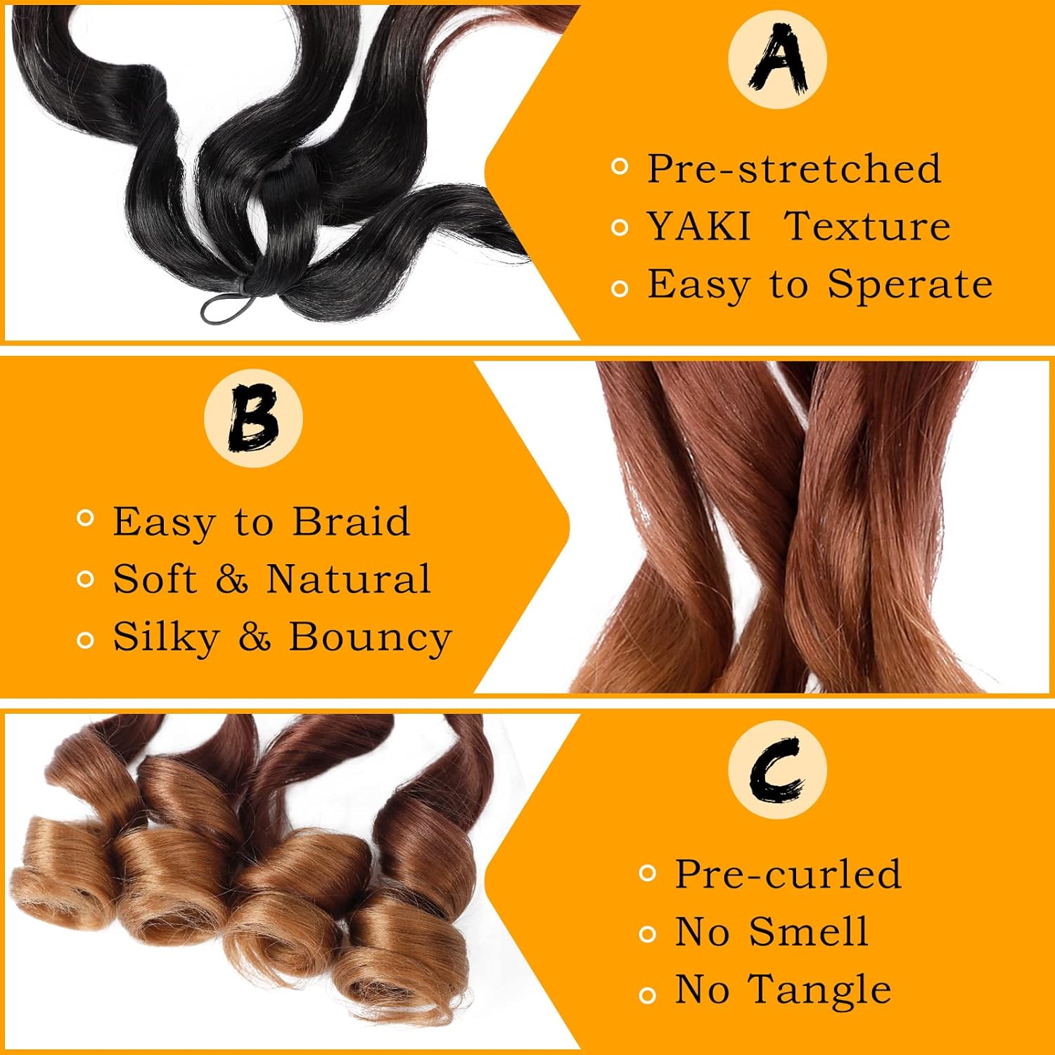 French Curly Braiding Hair 7 Packs 22 Inch Pre Stretched Braiding Hair Ombre Bouncy Loose Wave Crochet Braids for Women Spanish Curly Ends Synthetic Hair Extensions (7 Packs, 1B/33/30#)