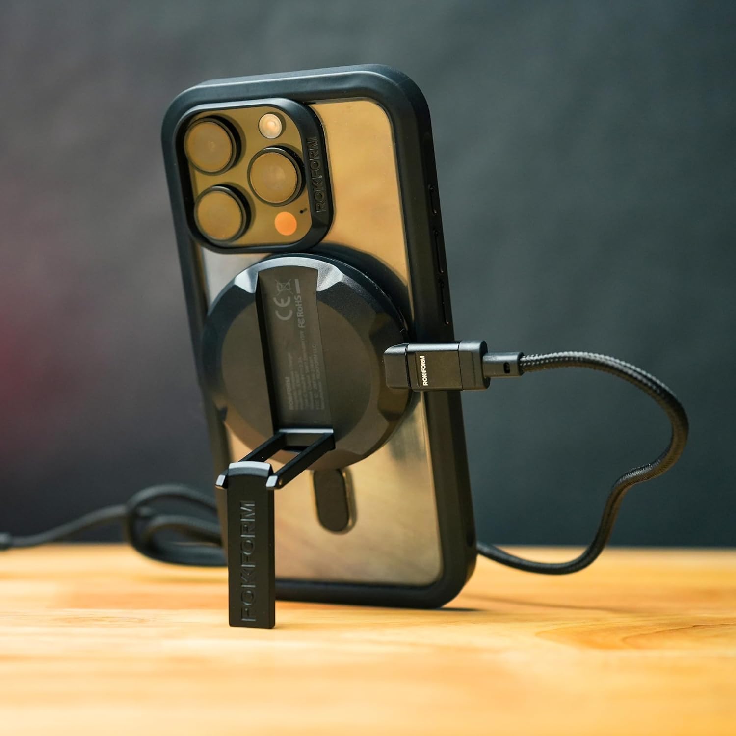 Rokform Magnetic Wireless Charger with Stand, Includes USB-C to USB-C Cable (Black)