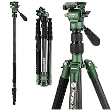Fotopro 62" Carbon Fiber Camera Video Tripod, 2.3lbs Lightweight Travel Compact Tripods with Fluid Head, Detachable Monopod with Arca-Swiss Quick Release Plate, Load up to 11lbs,Compatible with DSLR