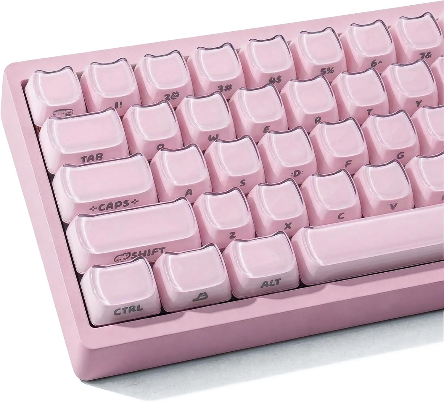 Crystal Jelly Cat Shape Keycaps,119 Keys Translucent Cute Pink Side Printed Keycaps Mao Profile Custom Keycap for 61/68/84/87/98/100 Cherry Gateron MX Swithes Mechanical Keyboard