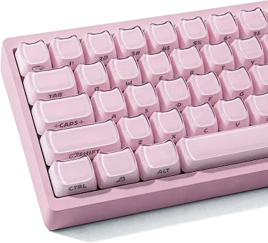 Crystal Jelly Cat Shape Keycaps,119 Keys Translucent Cute Pink Keycaps | Side Printed Mao Profile Custom Keycap for 61/68/84/87/98/100 Cherry Gateron MX Switches Mechanical Keyboard
