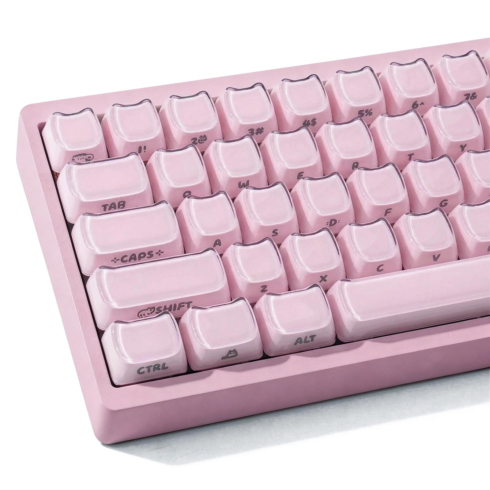 Hyekic Crystal Jelly Cat Shape Keycaps, 119 touches translucides rose mignonnes imprimées sur le côté Mao Profile Custom Keycap pour 61/68/84/87/98/100 Cherry Gateron MX Swithes Clavier mécanique