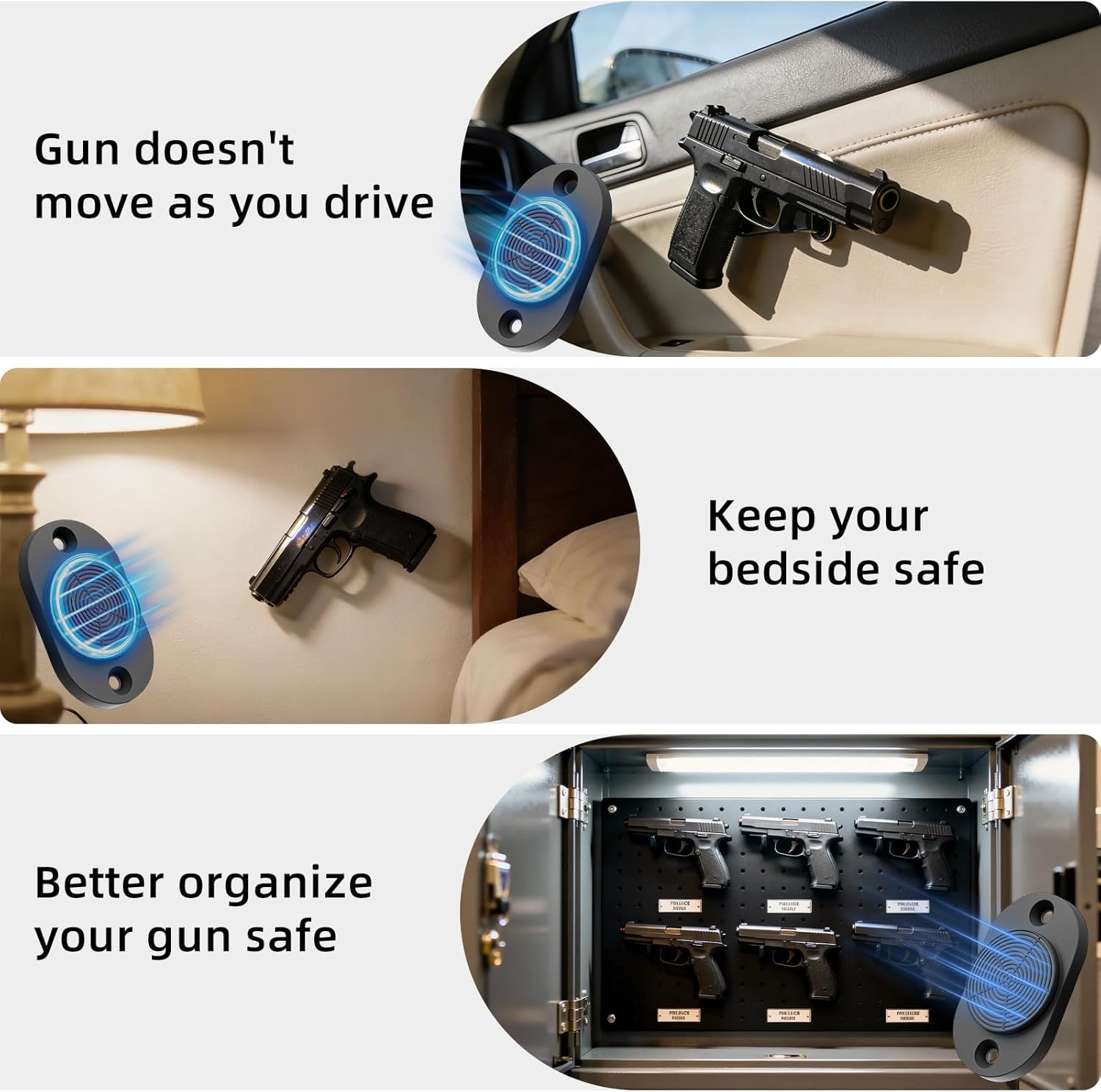 Besrilien Gun Magnet Magnetic Mount HQ Rubber Coated Buckler Series for Car, Truck, Desks, Safes, and Walls Indoor Racks Concealed Holder for Handgun