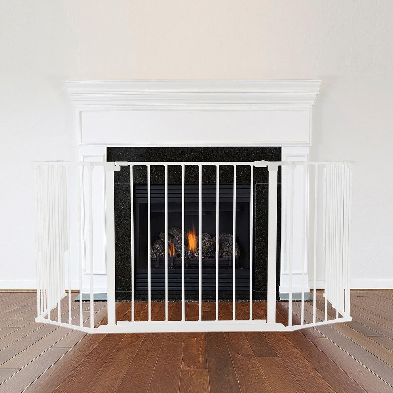Safetots Multi Panel Fire Surround, 62cm Deep x 104cm Wide, White, 70cm Tall, Child and Pet Fire Safety, Baby and Toddler Fire Guard, Safety Barrier for Fireplaces, Easy Installation