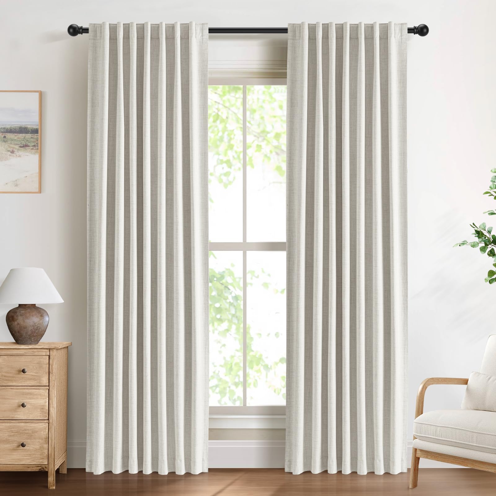 DEFYNEE 100% Blackout Curtains for Bedroom, 50 x 84 Inch Drop, Back Tab/Rod Pocket, Thermal Insulated Curtains with Coating Back Layers, for Room Darkening Privacy Protection, 2 Panels, FauxLinen — image 1