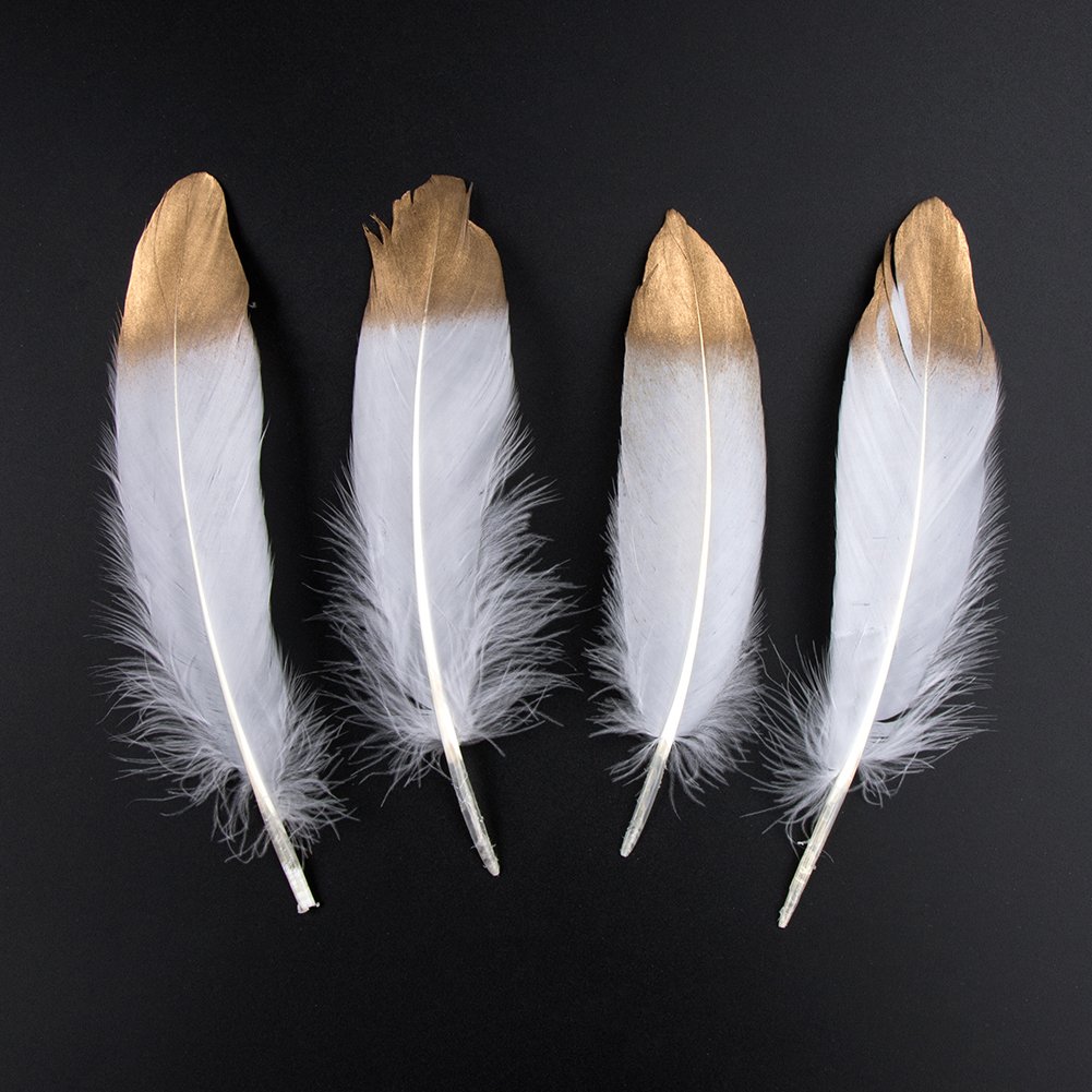 40 Plumes Dorées Et Blanches - Déco Artisanat, Mariage, Costumes, 10-22cm, Désinfectées