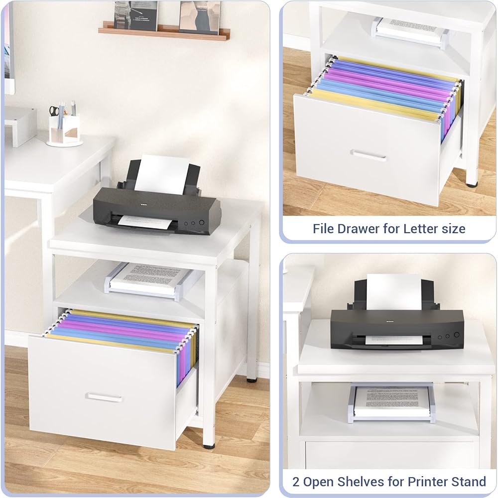 Aheaplus L Shaped Desk with Power Outlet, Standing Home Office Desk