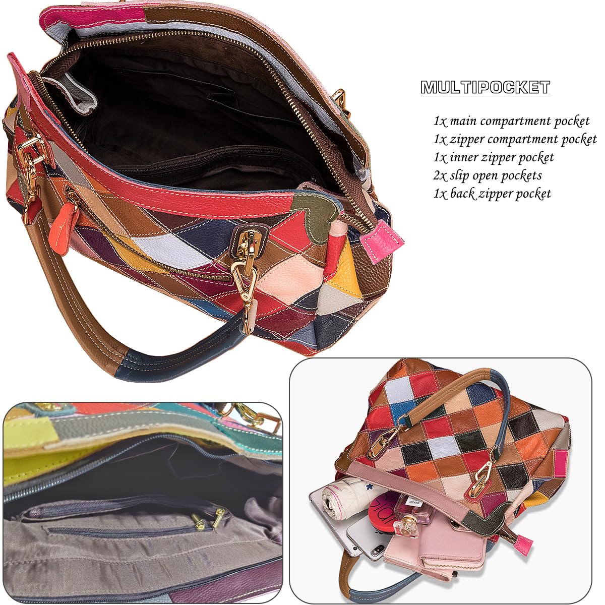 Bolso de piel de charol colorido con asa superior brillante con estampado de cocodrilo, bolso de hombro de retazos multicolor, bolso de hombro para compras