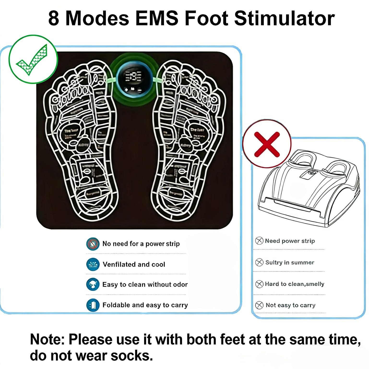 EMS Masajeador control remoto,Masajeador de Pies Eléctrico,8 modos,19 niveles de intensidad,Aliviar Dolor Cansadas Mejorar la Circulación Sanguínea，alivia la rigidez