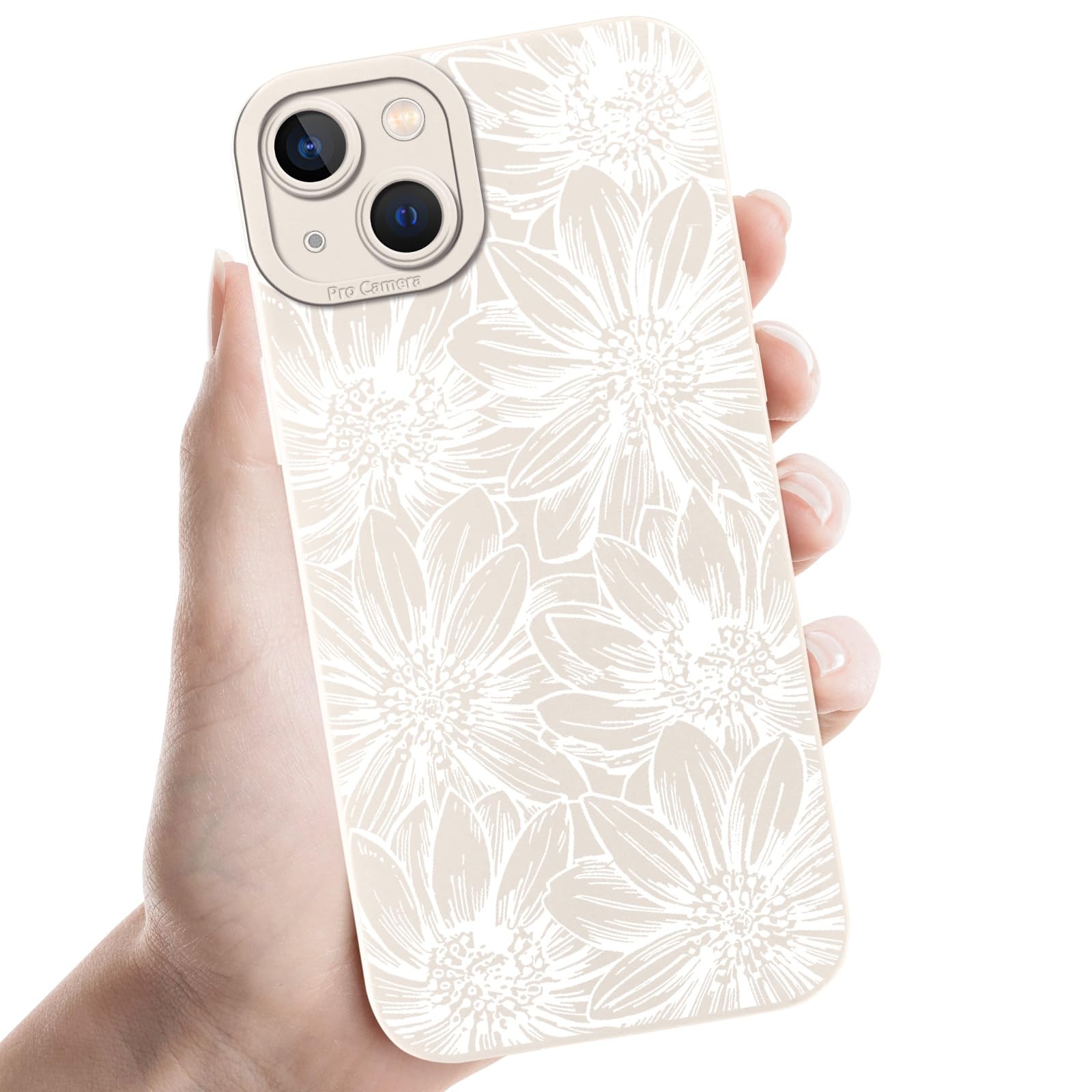 IPhone 12 Hülle Mit Gänseblümchen-Muster – Weiches TPU, Kameraschutz, Beige