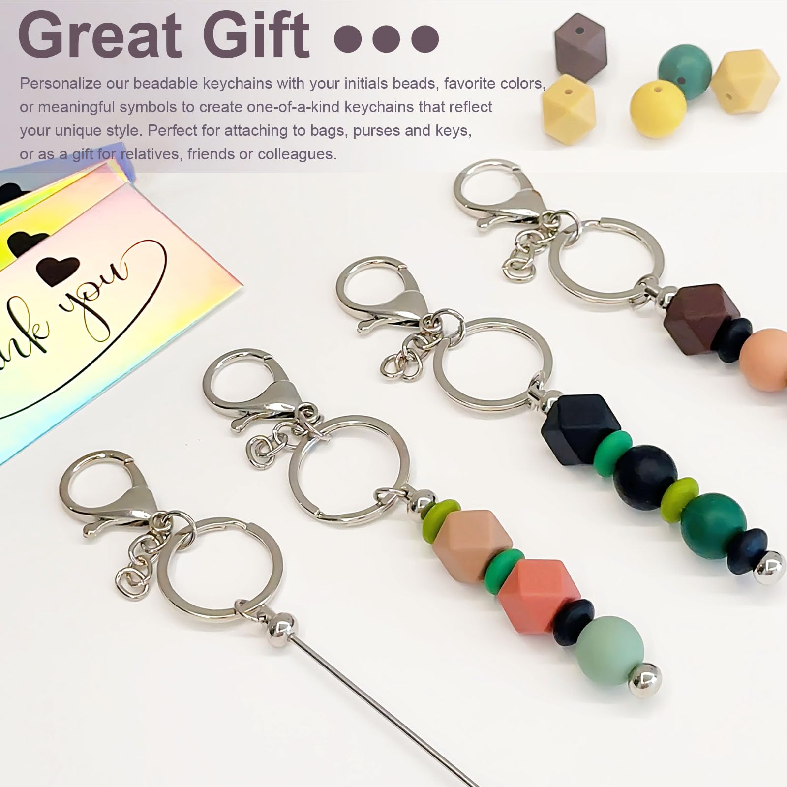 20/40/66pcs Beadable Keychain Bars Bulk Blank Creative Cute Keychains Bar for Beads Purse Keychains for Women Man