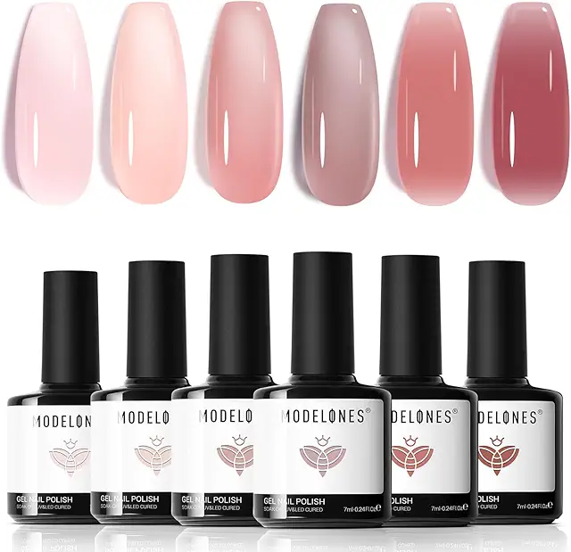 Modelones Jelly Gel Nail Polish Set - 6 Pink Nude Colors for DIY Manicure
