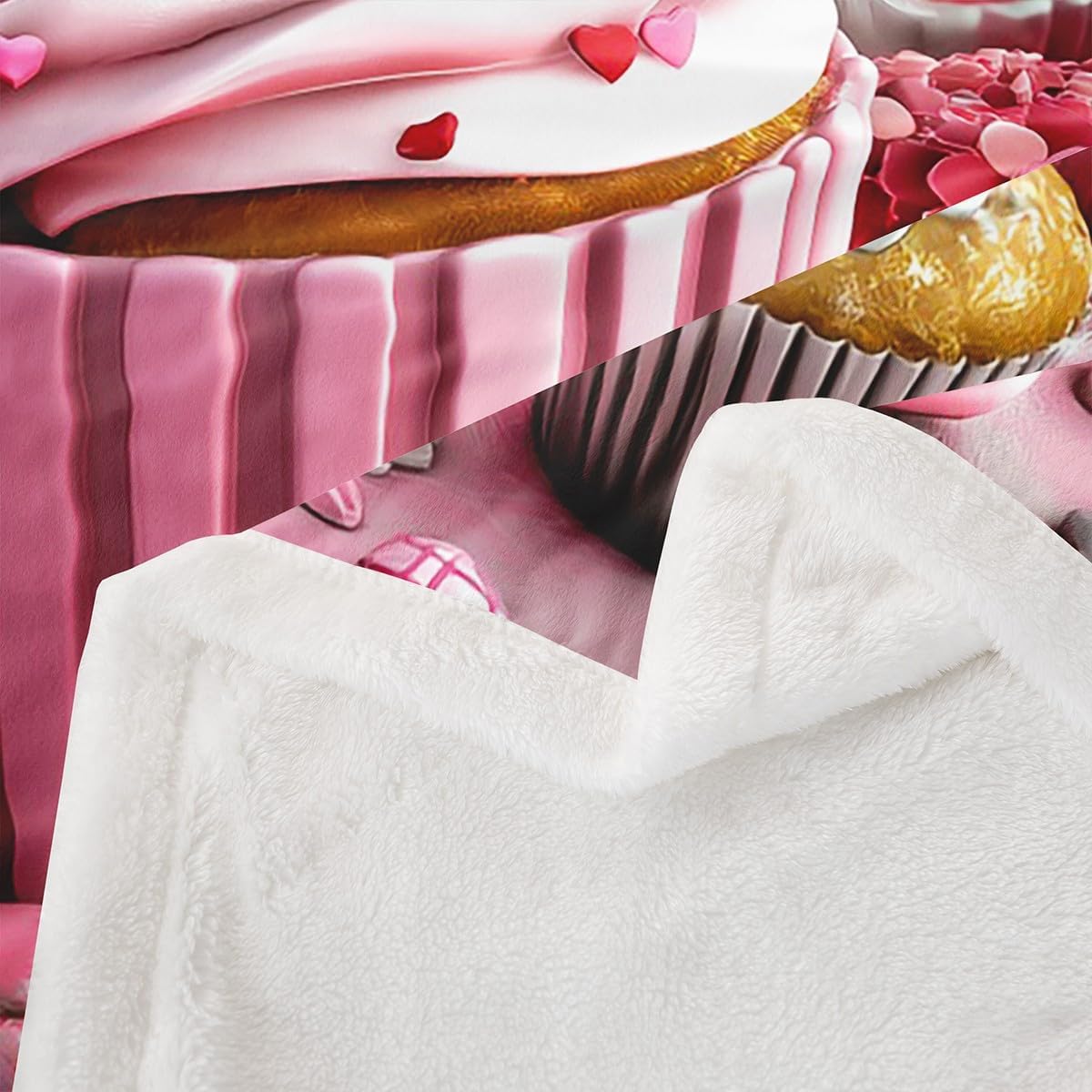 Erosebridal Happy Valentine's Day Kids Sherpa Blanket Sweet Cream Cake Girls Queen 90"X90" Throw Bed Blanket Kawaii Dessert Fleece Blanket Pink Girly Love Heart Butterfly Plush Bed Blanket