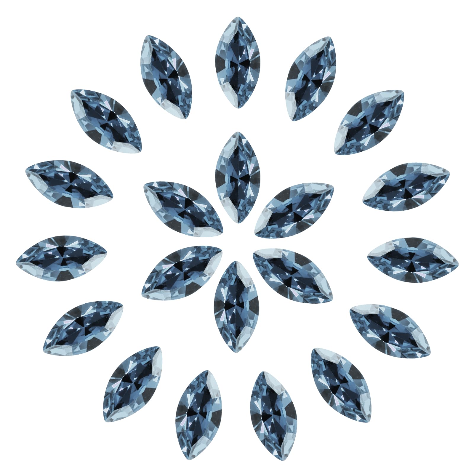sourcing map 30 Pcs Horse Eye Shape Rhinestones, 6 x 12 mm Point Back Rhinestone Beads for Jewelry Making Crafts Costume Crystal Embellishments, Sky Blue