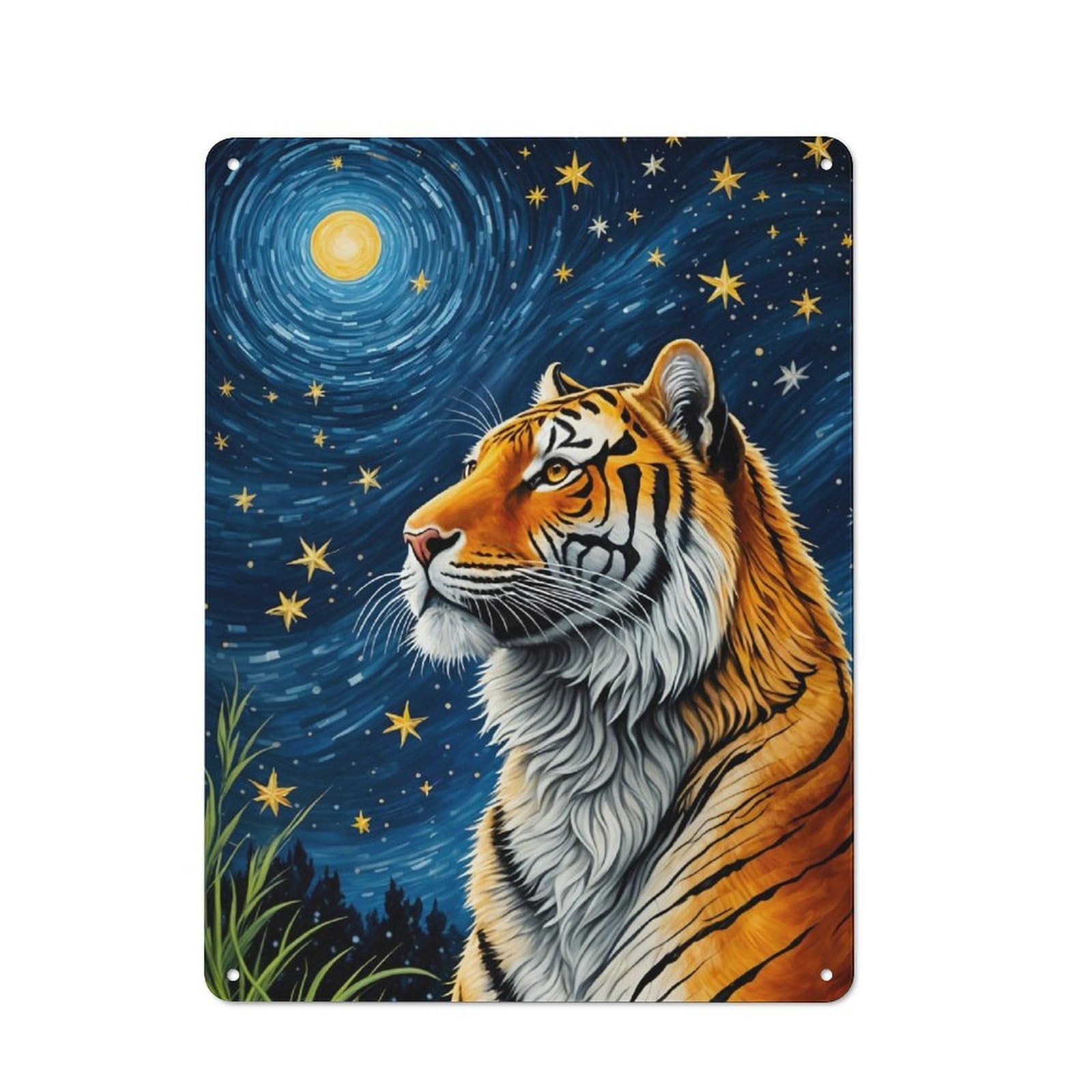 Junmoney Tiger Starry Night Industrial Decorative Metal Plaque 40X30cm, Studio Wall Art For Flat, Bar, Studio Or Gallery Wall