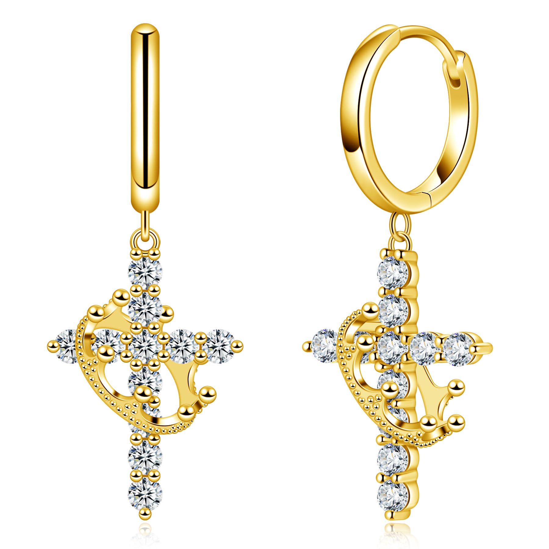Hitlinker Moissanite Sterling Silver Cross Earrings for Women Huggie Drop Hypoallergenic Lightweight Earring Set