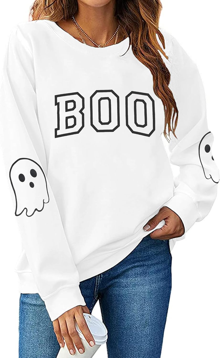 BEIDEFY Halloween Sweatshirt for Women Boo Graphic Long Sleeve Shirt Crew Neck Ghost Fall Pullover Tops
