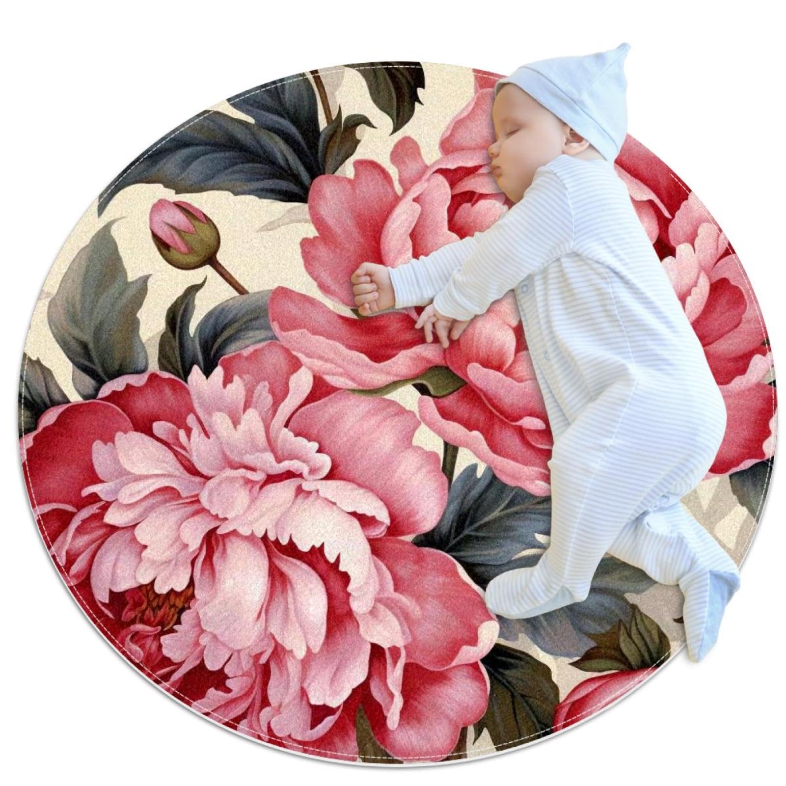Tapis de salle de bain pivoine rose anti-glisse pour carrelage humide