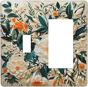 Decorative Outlet Covers Rustic Big Flowers Abstract Floral 2 Gang 1 Gang Wall Plate Cover Single Toggle Rocker Combo Light Switch Cover Plate Face Plate for Country Bedroom Home Decor