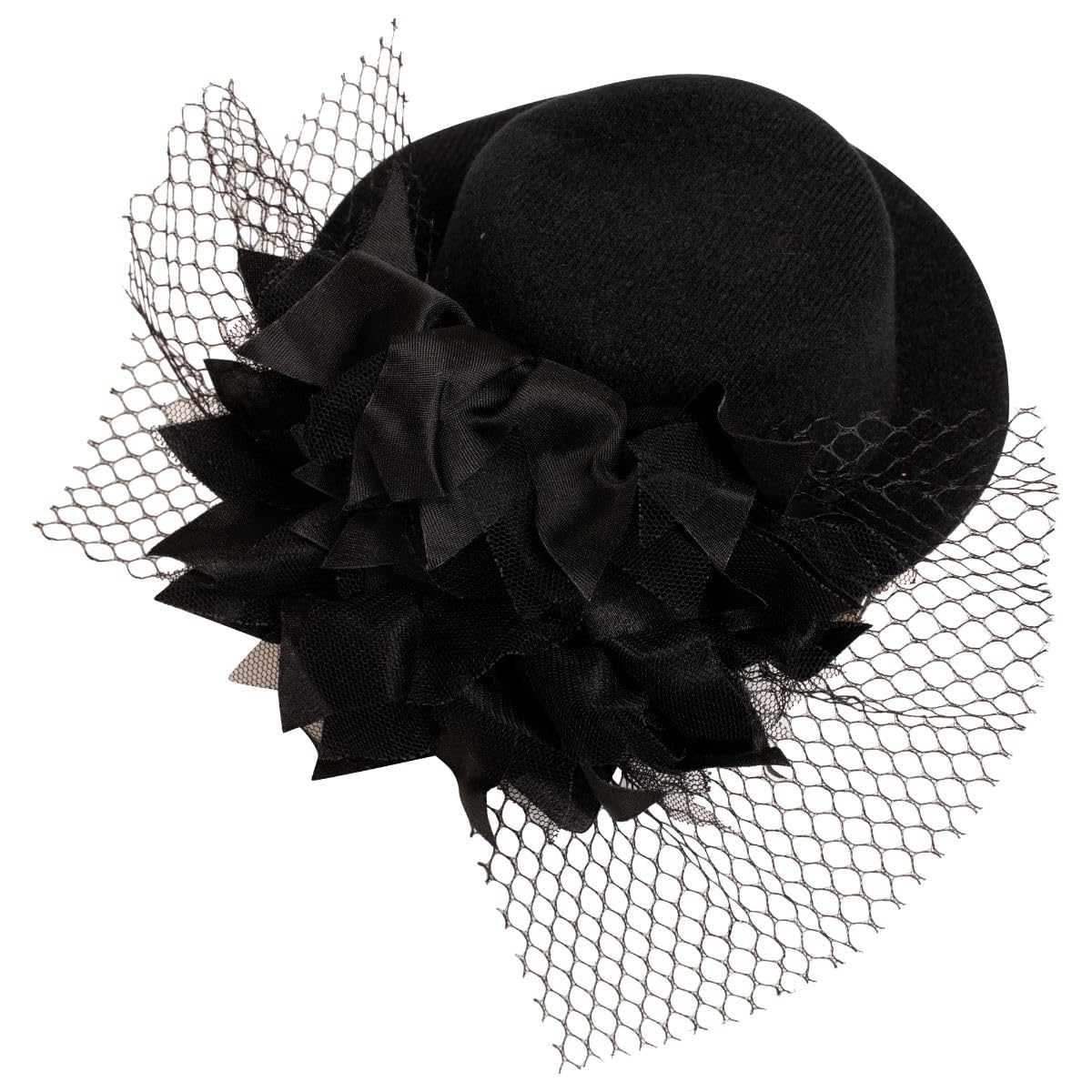 Ro RoxNet Ruffle Fascinator Layered Hat Retro Pinup 40's 50's Wedding Party Black