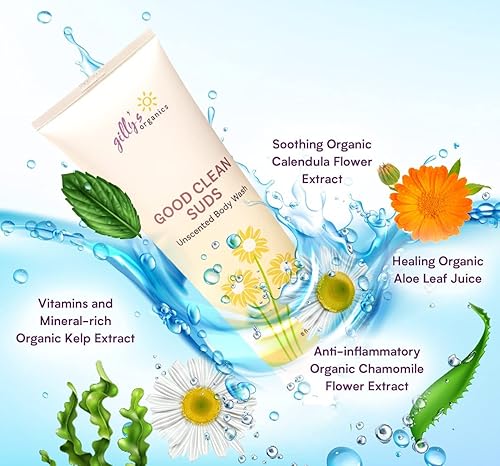 Miniatura 4 de Gel de baño natural orgánico, sin perfume, con espuma rica en hidratación, suave, sin fragancia, sin SLS 2 en 1, gel de ducha y champú con aloe para