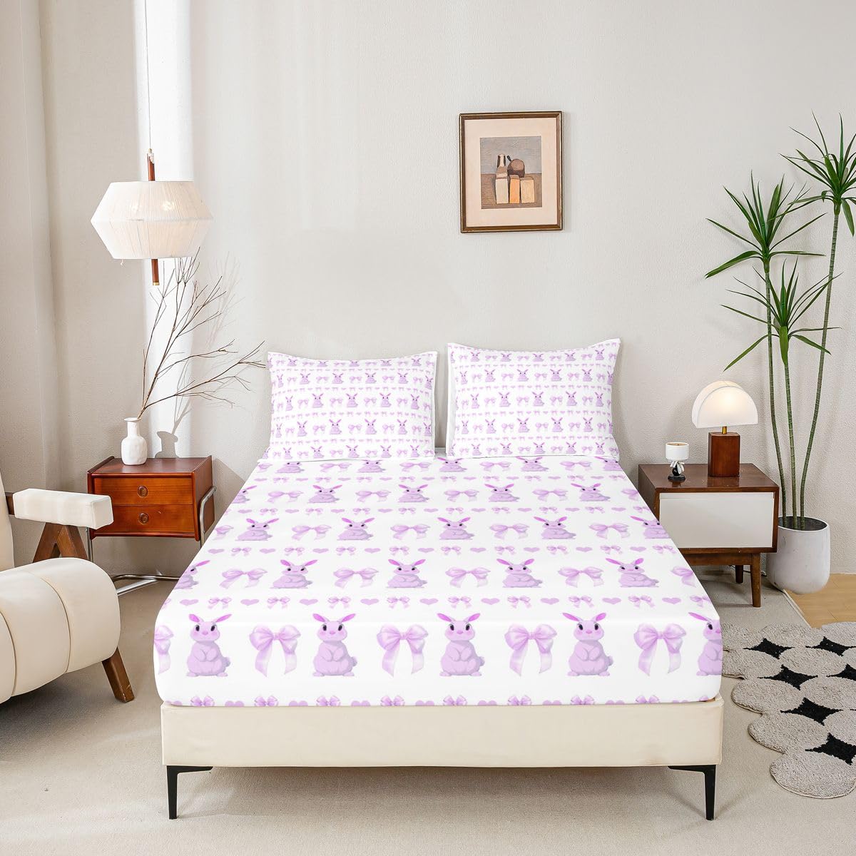 Manfei Juego de sábanas bajeras de 3 piezas con diseño de rabino kawaii, tamaño King, zanahorias de acuarela, con 2 fundas de almohada, decoración de habitación infantil y niña, suave (no se vende