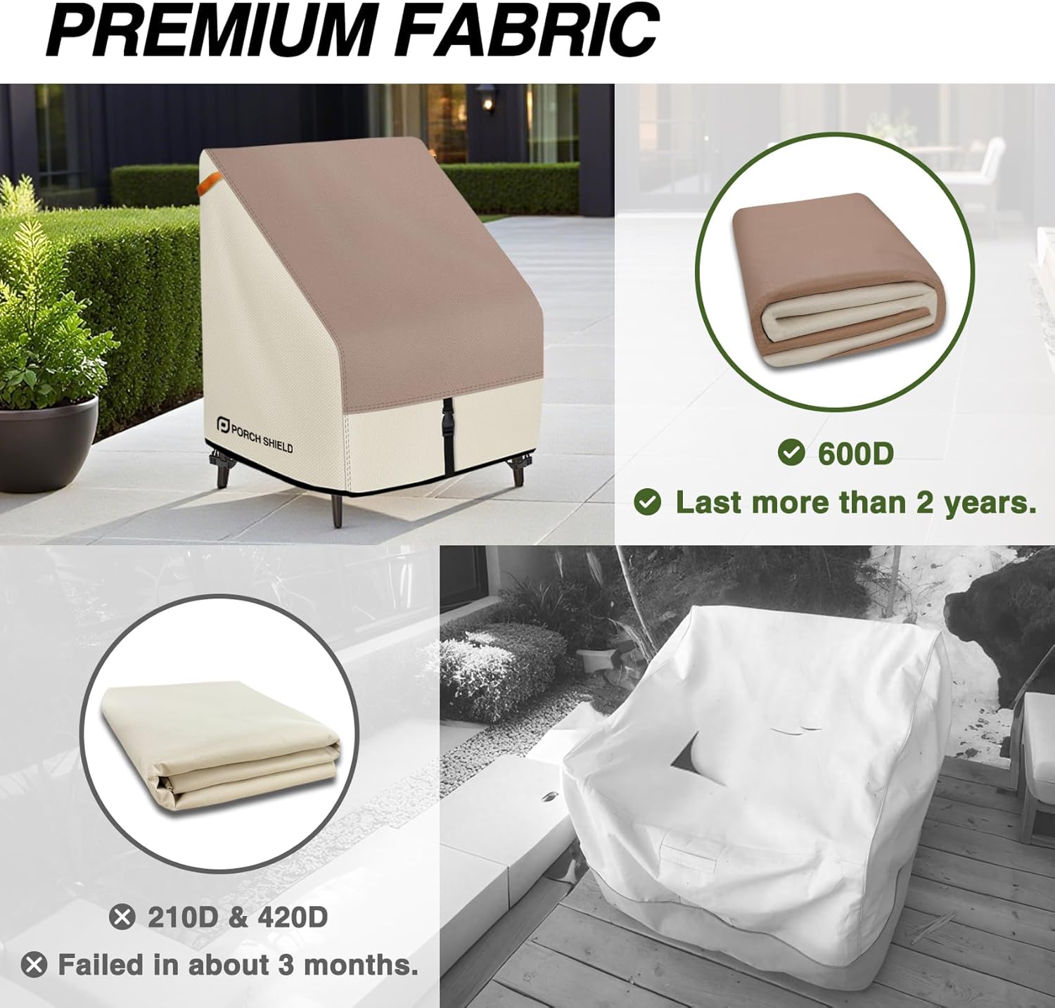 Porch Shield Patio Chair Covers - Waterproof Outdoor Lounge Deep Seat Lawn Chair Cover 2 Pack - 30W x 33D x 34H inch, Light Tan & Khaki - Image 5