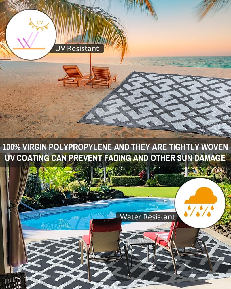 Reversible Mats - Outdoor Rugs for Patio Clearance, 5'x8' Plastic Straw Rug Waterproof, Outside Indoor Outdoor Area Rug for RV, Backyard, Deck, Picnic, Beach, Trailer, Camping (Grey)