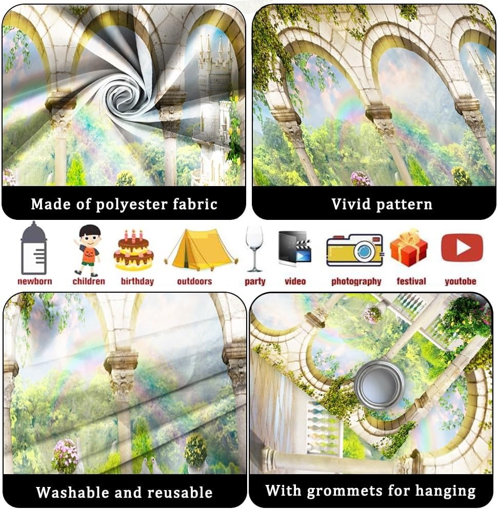 7x16ft Arched Door Balcony Garden Garage Door Banner Decorations Retro Archway Romantic European Balcony Flowers Photography Background Engaged Party Wedding Birthday Party Banner Portrait
