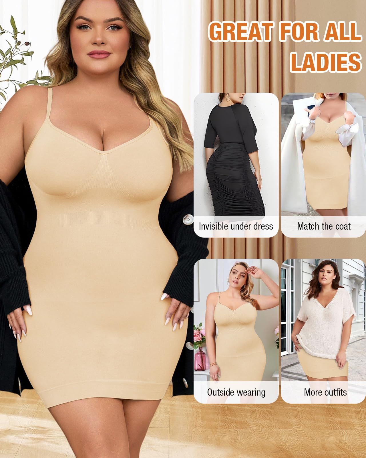 Vestido moldeador para mujer, sin costuras, con control de abdomen, talla grande, vestido de camisola suave